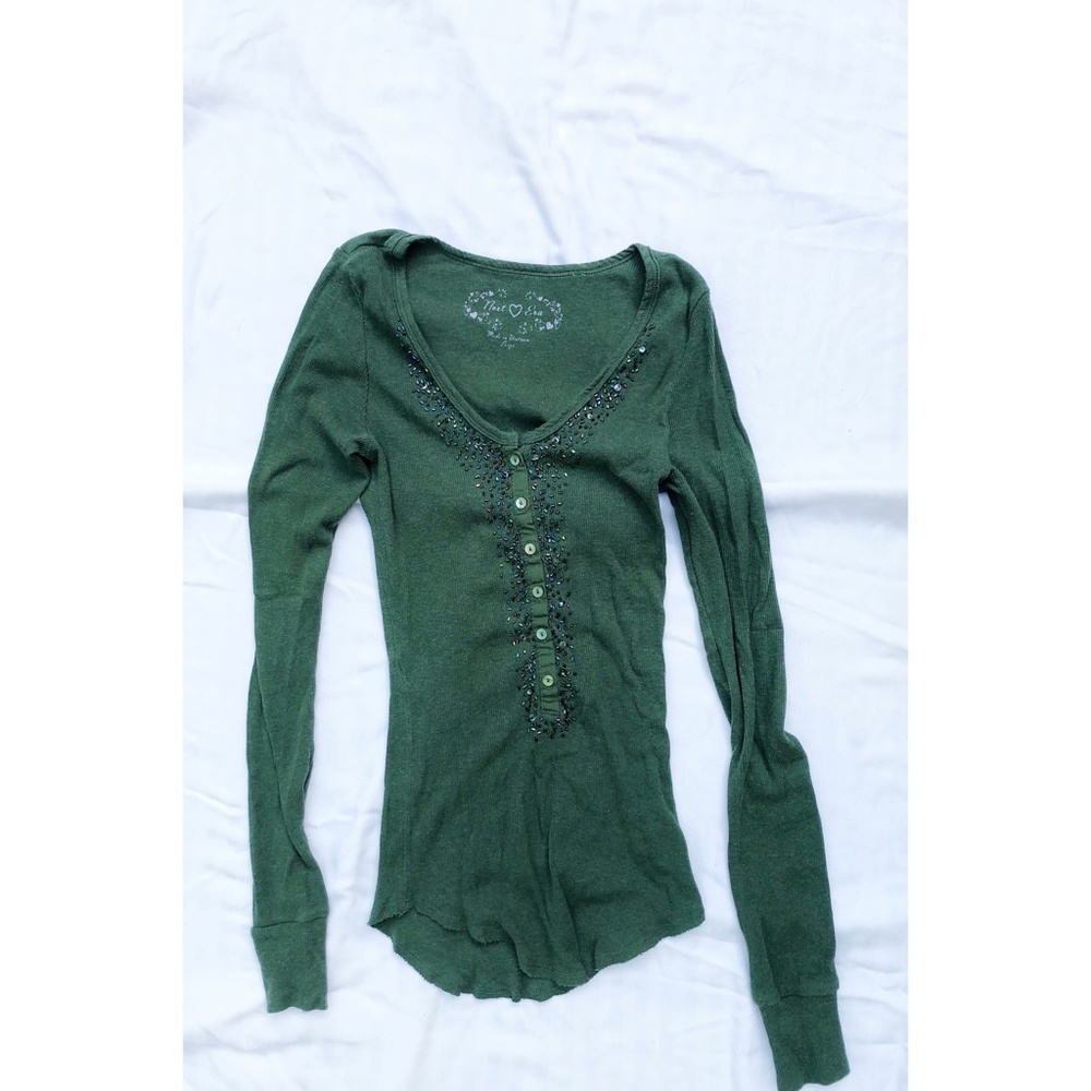 Green Long Sleeve Shirt with Beading